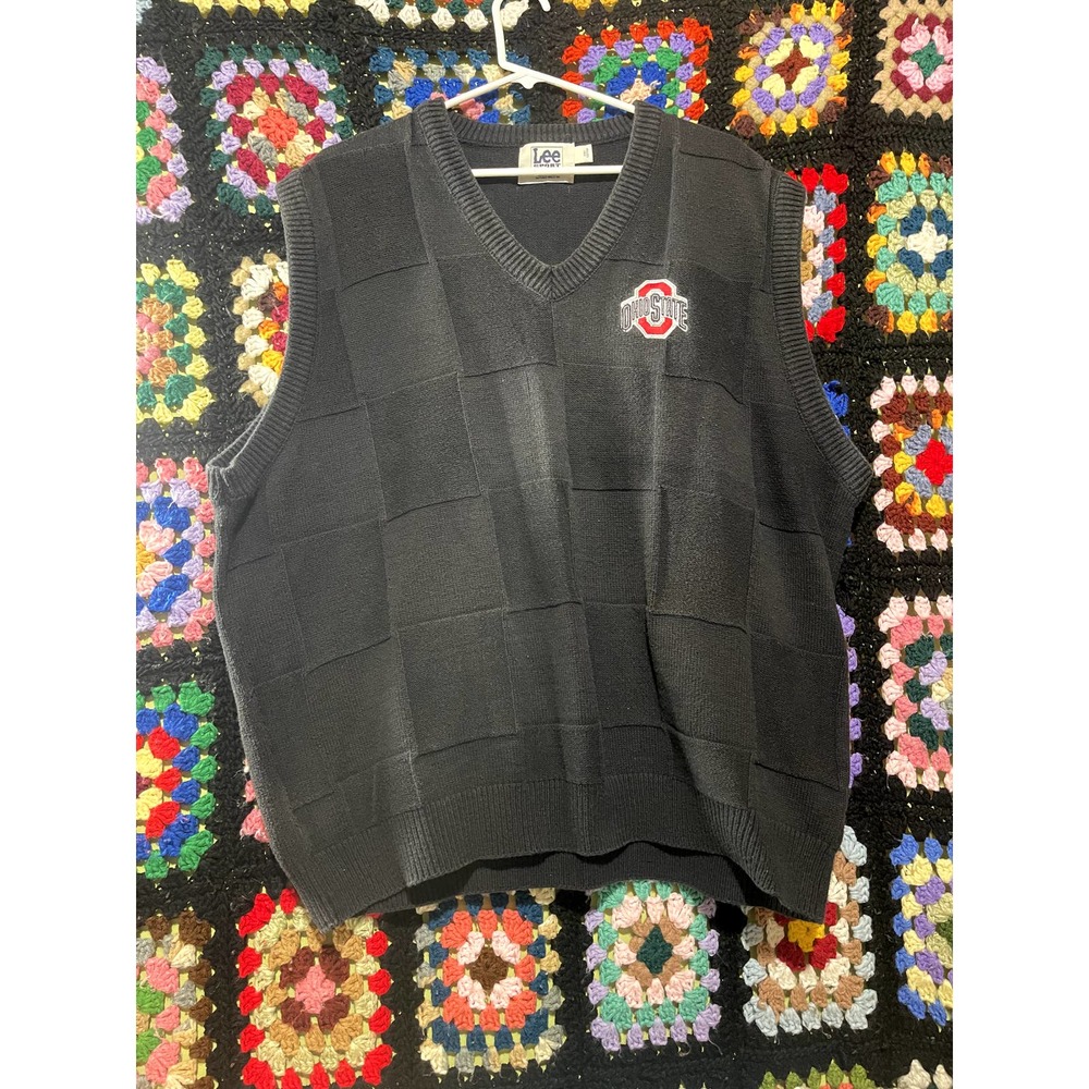 Vintage Lee Sport Made USA Ohio State Buckeyes V-neck Checkered Sweater Vest 2XL